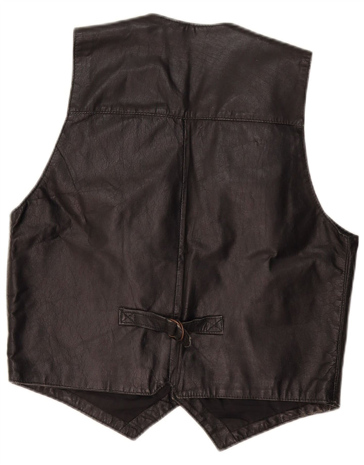 VINTAGE Chaleco de cuero para hombre Medio Negro