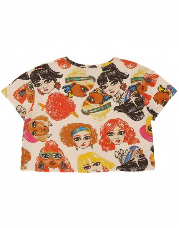 Zara Mujer Crop Graphic Camiseta Top UK 44 Mediano Multicolor