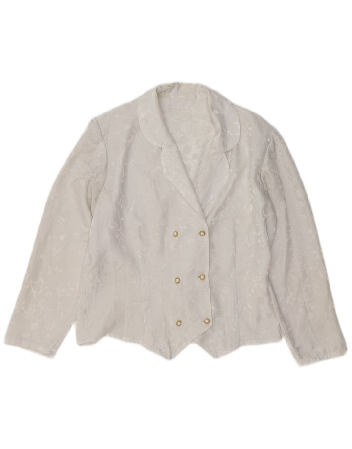 Vintage mujer 3/4 manga Blazer chaqueta Reino Unido 14 medio blanco floral