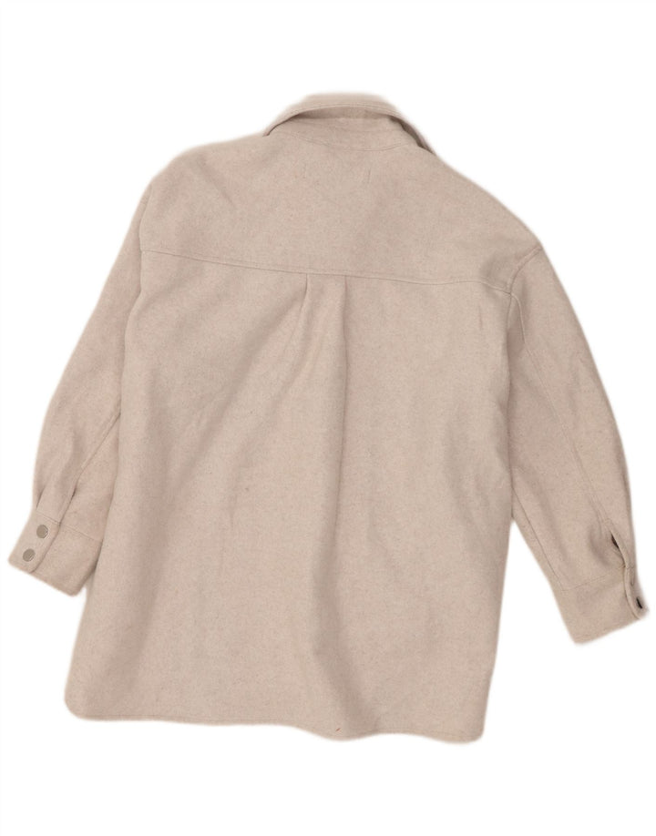 Zara Mujer Chaqueta Shacket UK 6 XS Beige Poliéster