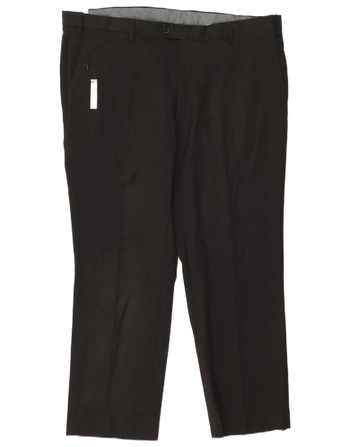 Marks & Spencer Pantalón de traje recto regular para hombre W42 L29 Poliéster negro