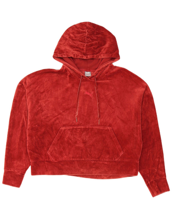 Puma Mujer Crop Oversize Velour Sudadera con capucha Jumper UK 14 Mediano Rojo Algodón