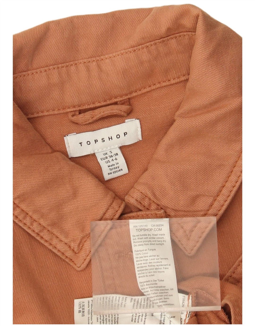 Topshop Chaqueta vaquera corta extragrande para mujer UK 10 Small Orange Cotton