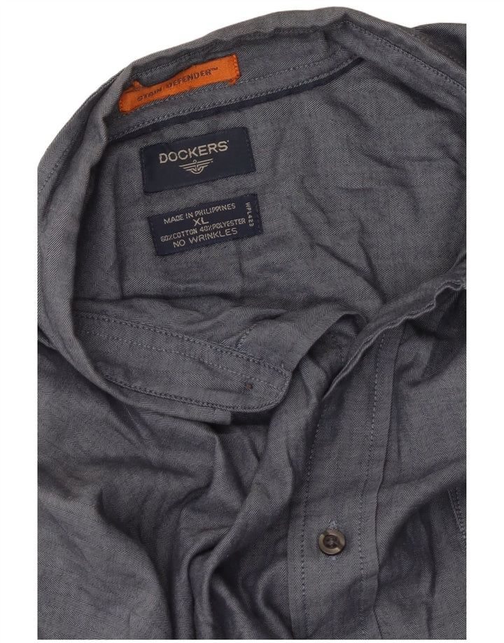 Dockers Camisa antimanchas para hombre XL Algodón en espiga azul