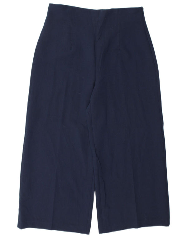 Zara Mujer Pantalones Cortos De Pierna Ancha De Cintura Alta Grande W30 L26 Azul Marino