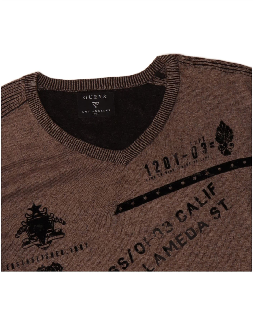 GUESS Jersey con cuello en V gráfico para hombre XL Gris