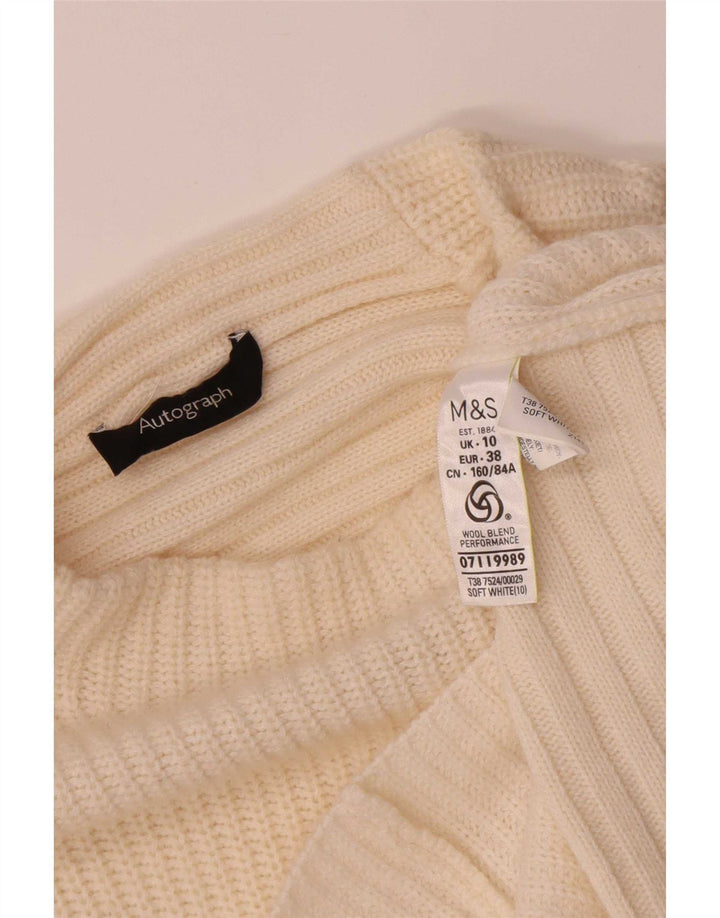 Marks & Spencer Suéter tipo jersey con cuello alto para mujer UK 10 Small Off White