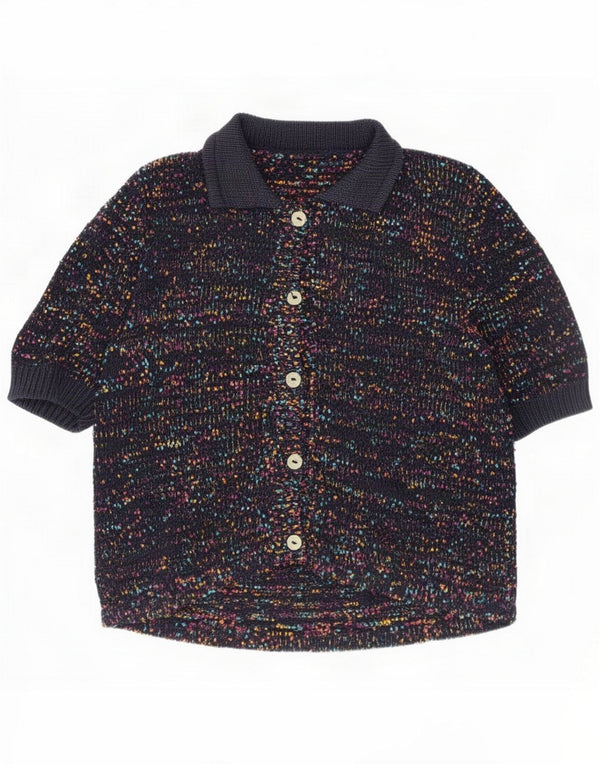 Suéter tipo cárdigan de manga corta vintage para mujer UK 44 Grande Azul marino moteado