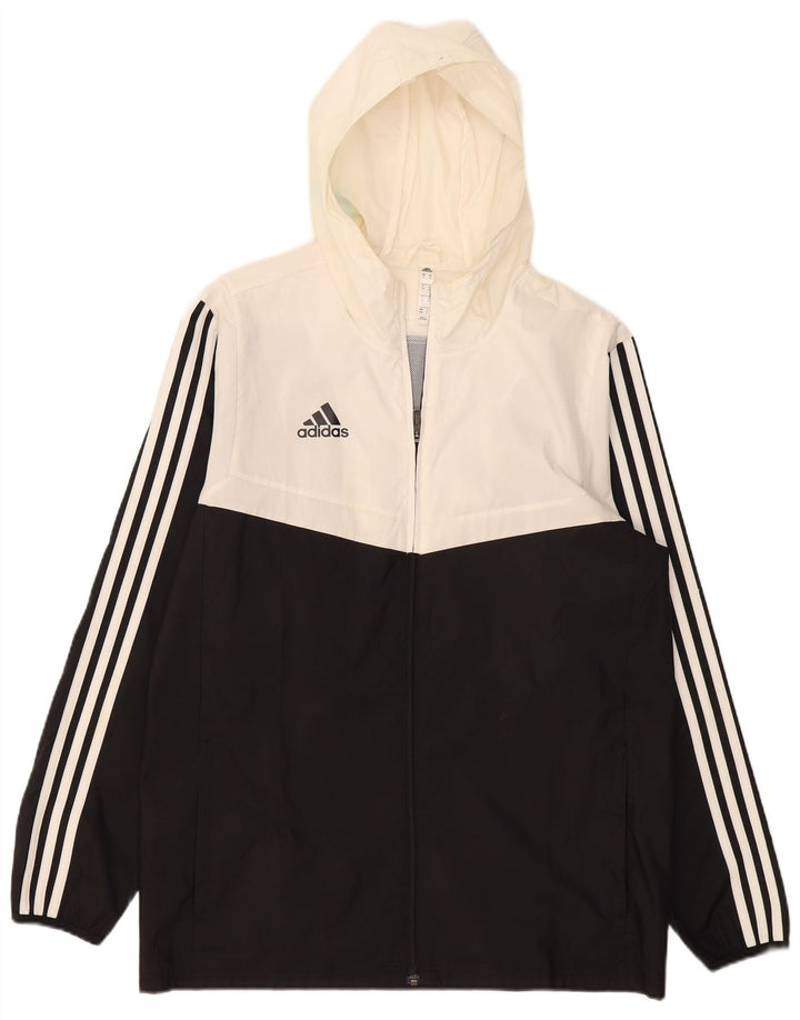 Adidas Chaqueta impermeable con capucha para hombre UK 38 Medium Black Colourblock Poliéster