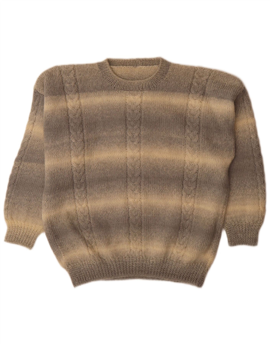 Vintage hombres cuello redondo jersey suéter grande gris rayas