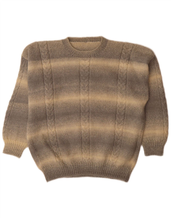 Vintage hombres cuello redondo jersey suéter grande gris rayas