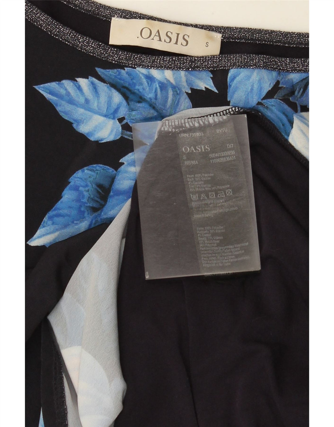 Oasis Blusa para mujer Top UK 10 Small Azul marino Floral Poliéster
