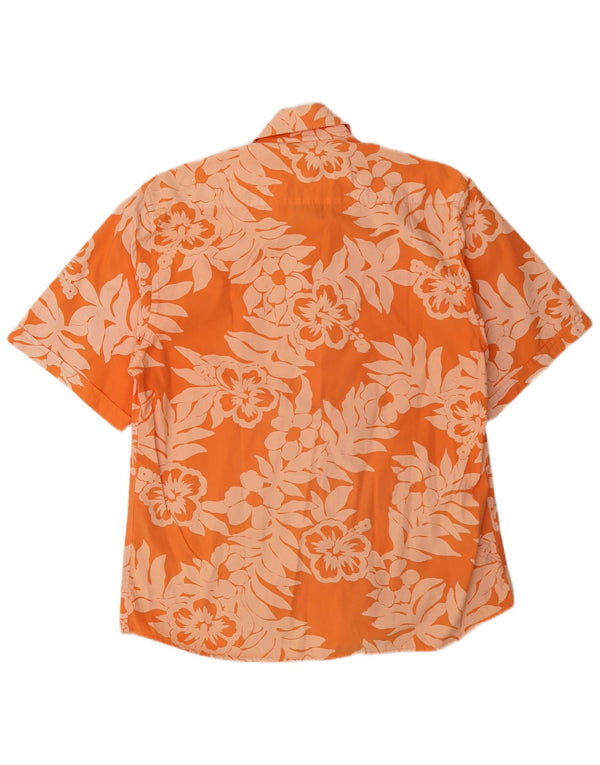 Camisa de manga corta para hombre con hojas verdes, algodón floral naranja grande