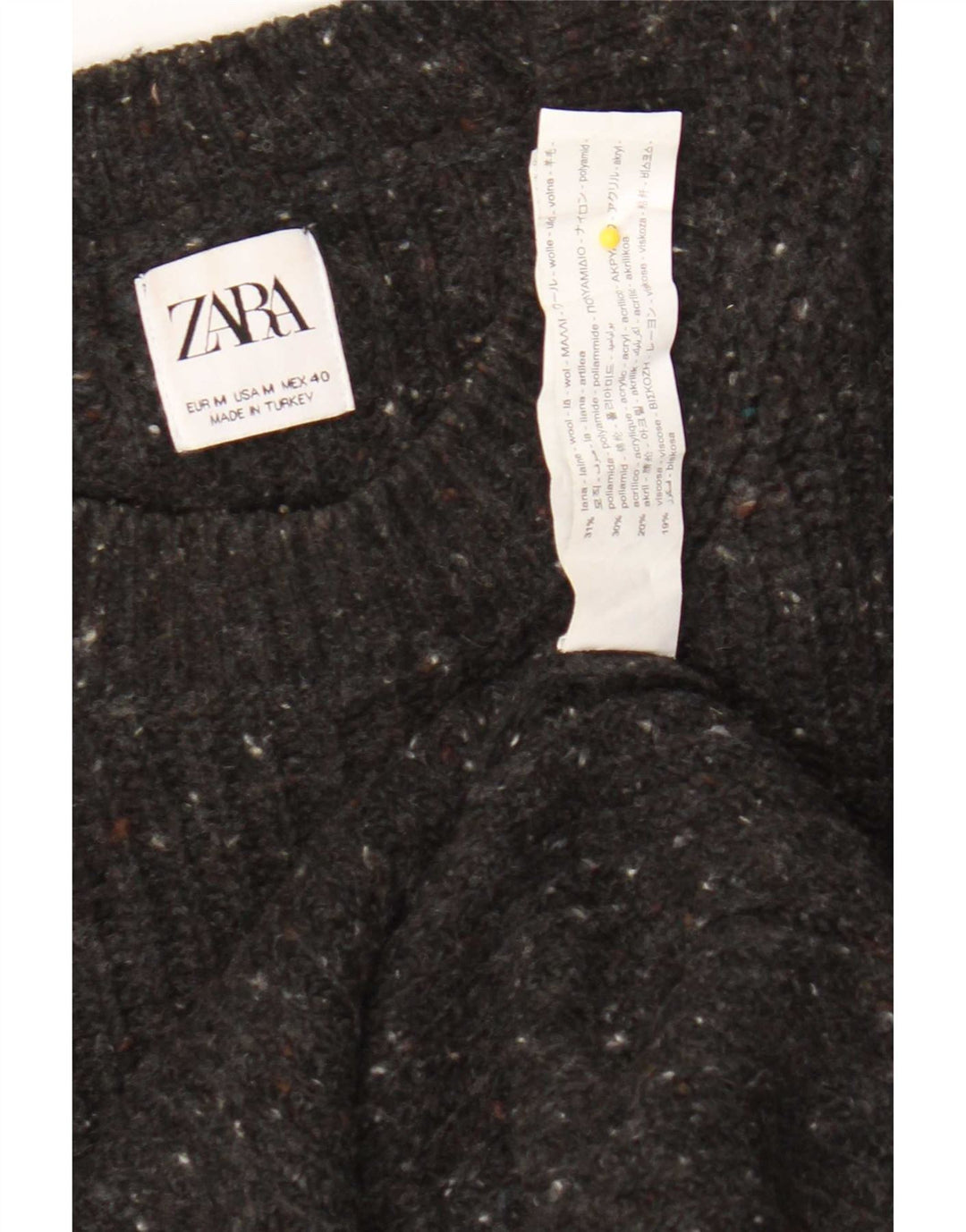 Zara Hombre Jersey De Cuello Redondo De Lana Moteada Gris Medio