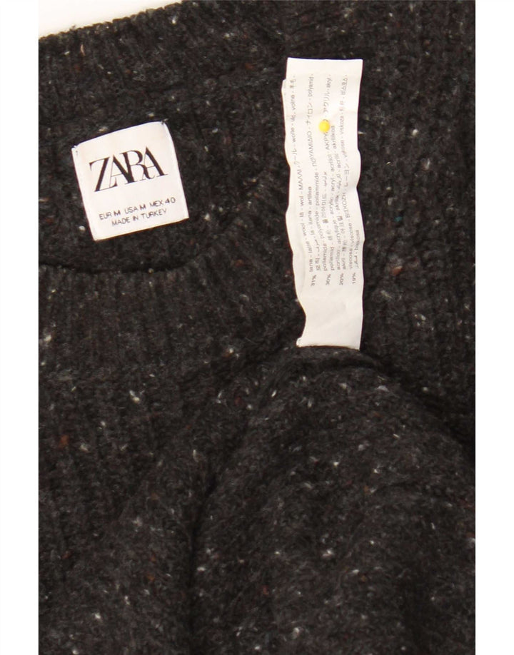 Zara Hombre Jersey De Cuello Redondo De Lana Moteada Gris Medio