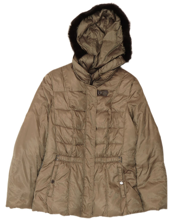 Geox Mujer Respira Chaqueta Acolchada con Capucha UK 40 Poliéster Caqui Mediano