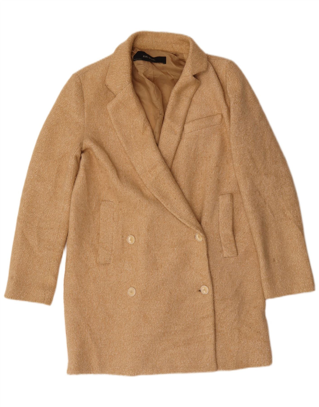 Zara Mujer Abrigo Extragrande De Doble Botonadura UK 10 Small Beige Poliéster