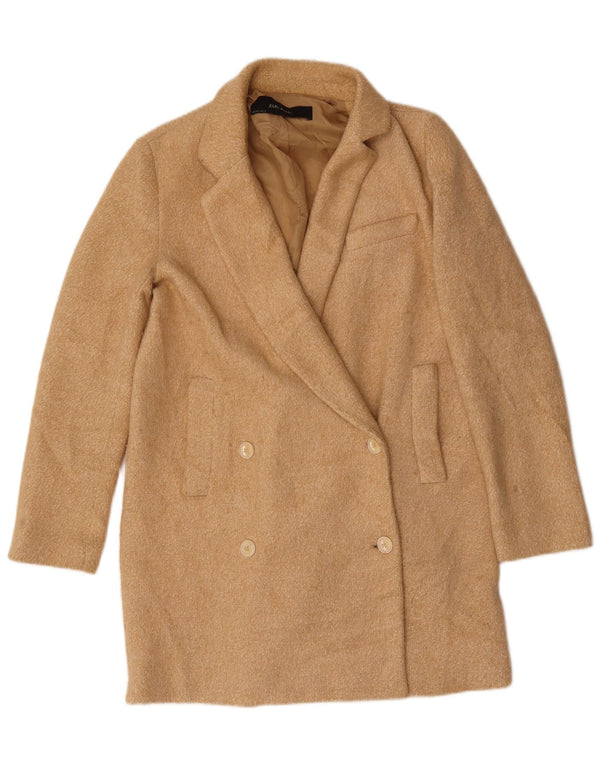 Zara Mujer Abrigo Extragrande De Doble Botonadura UK 10 Small Beige Poliéster