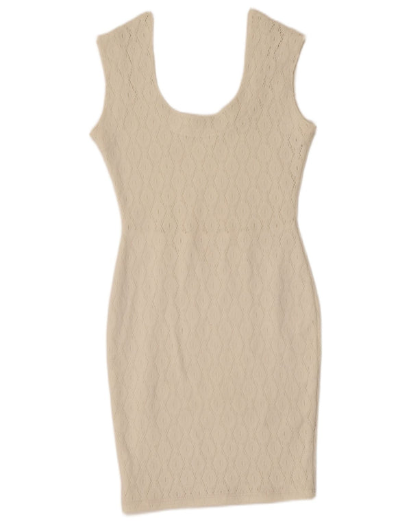 Vintage mujer sin mangas bodycon vestido Reino Unido 8 pequeño blanco apagado