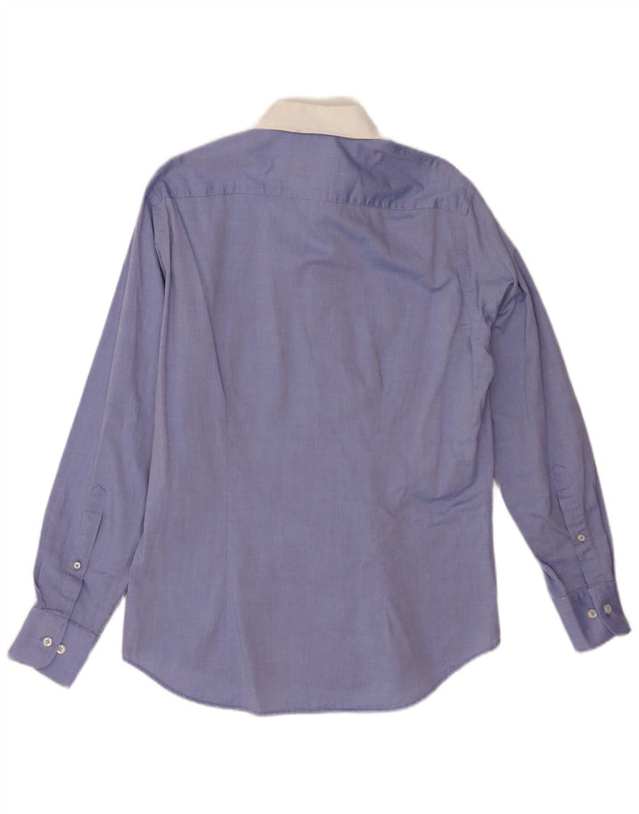 FRED PERRY Mens Slim Fit Shirt Medium Blue Colourblock Cotton
