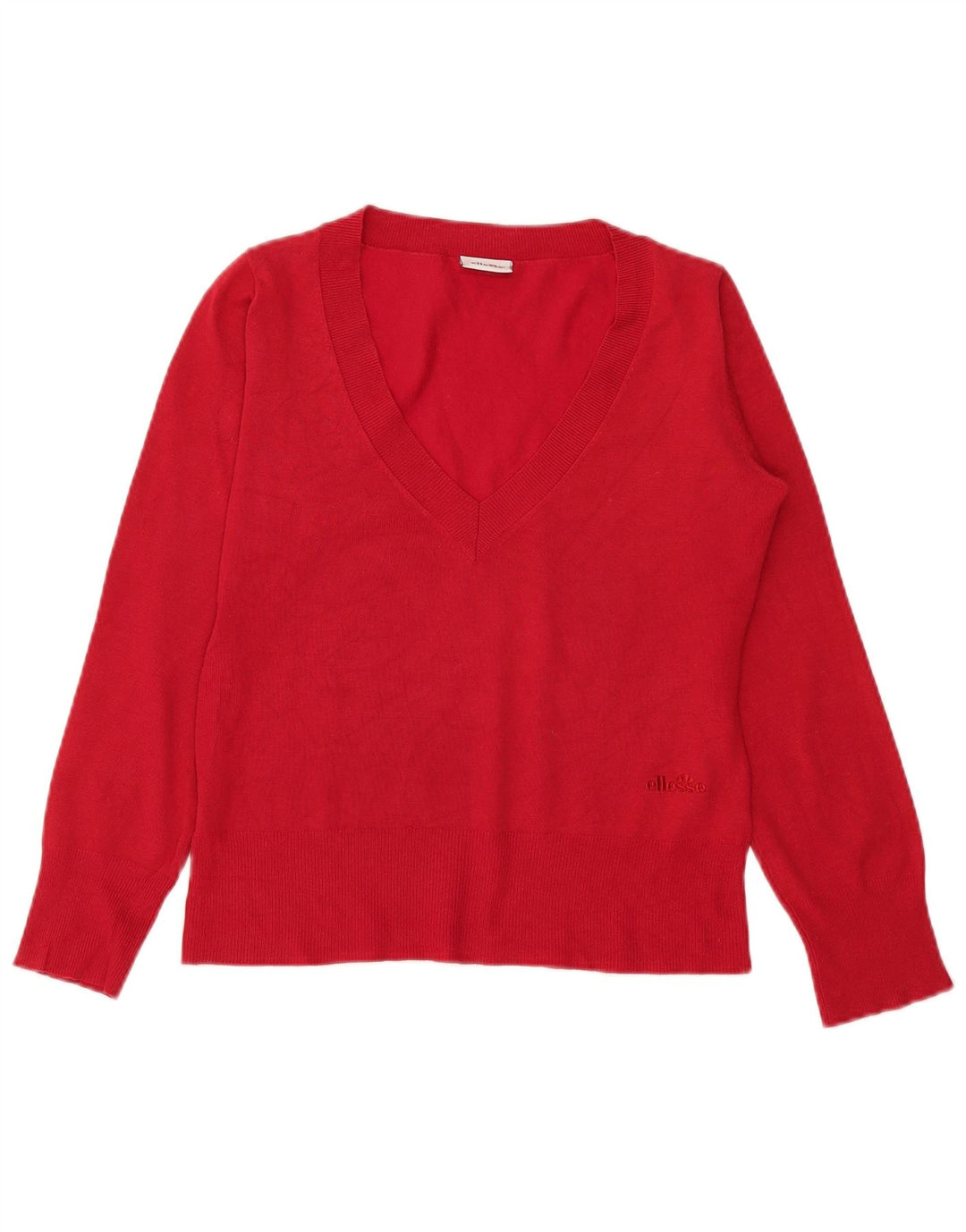 Ellesse Jersey con cuello en V para mujer UK 12 Viscosa roja mediana