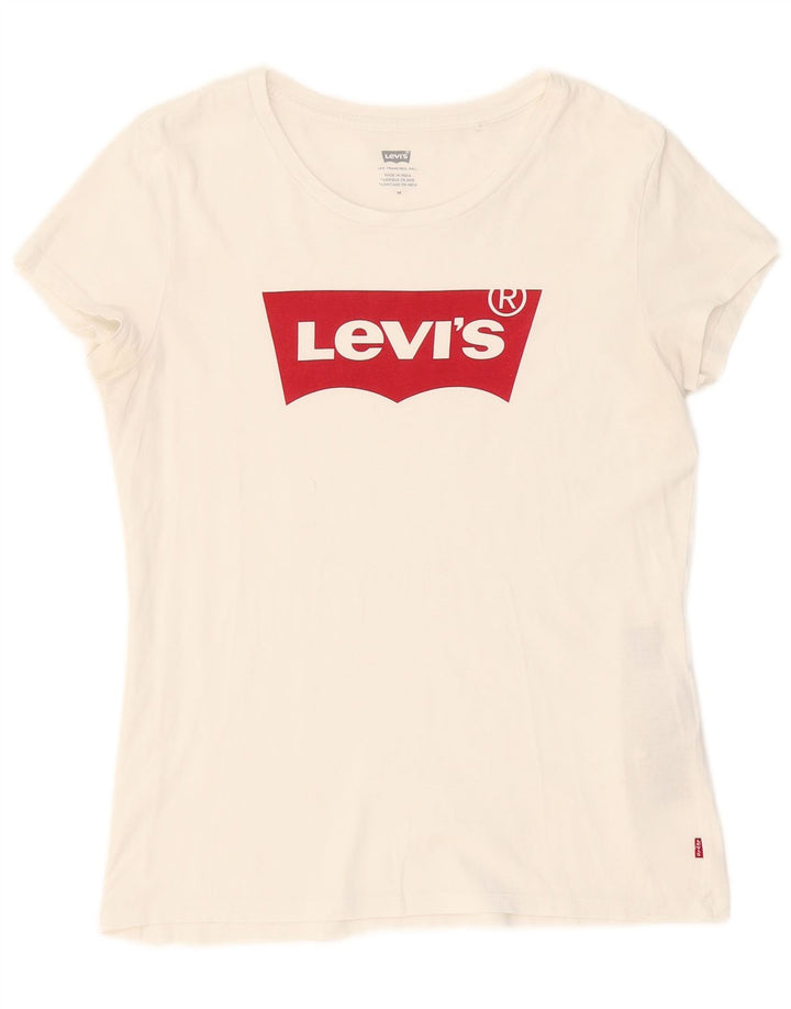 LEVI'S Camiseta gráfica para mujer Top UK 12 Medium White Cotton