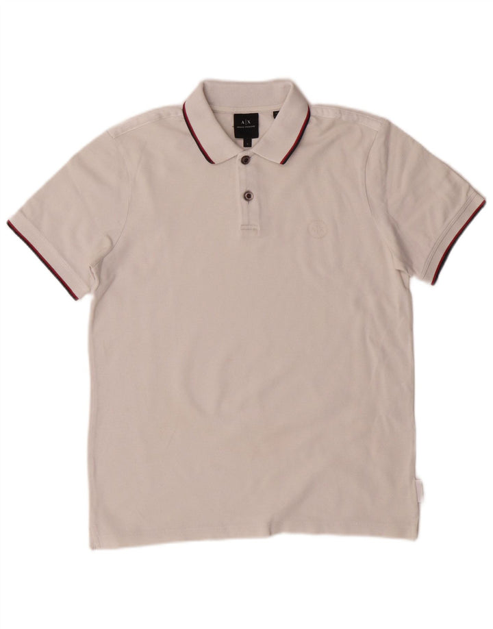 Armani Exchange Polo para hombre pequeño algodón blanco