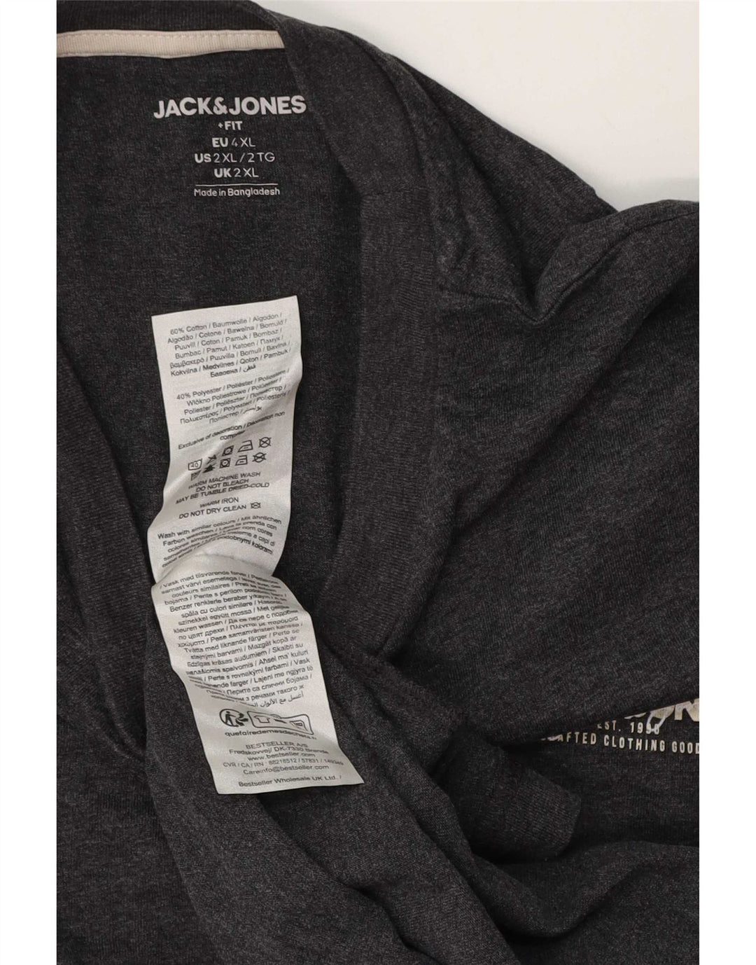 Jack & Jones Hombre Top Manga Larga 2XL Gris Algodón