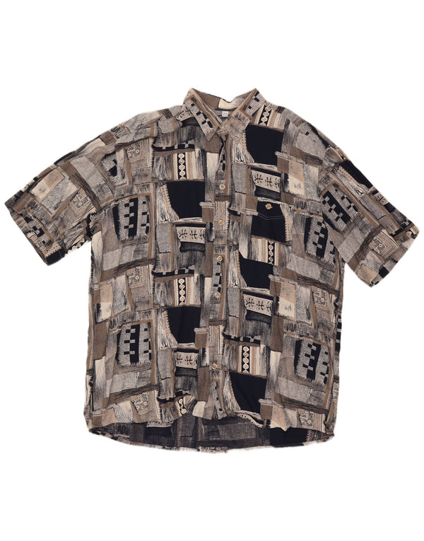 VINTAGE Camisa de manga corta para hombre Talla 46 2XL Gris Patchwork