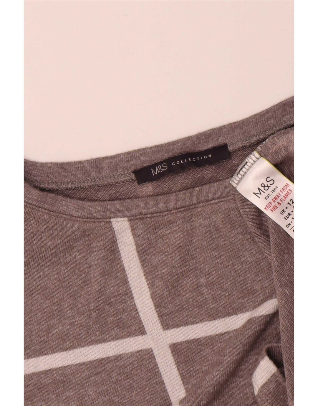 Marks & Spencer Top para mujer de manga larga UK 42 Viscosa a cuadros gris medio
