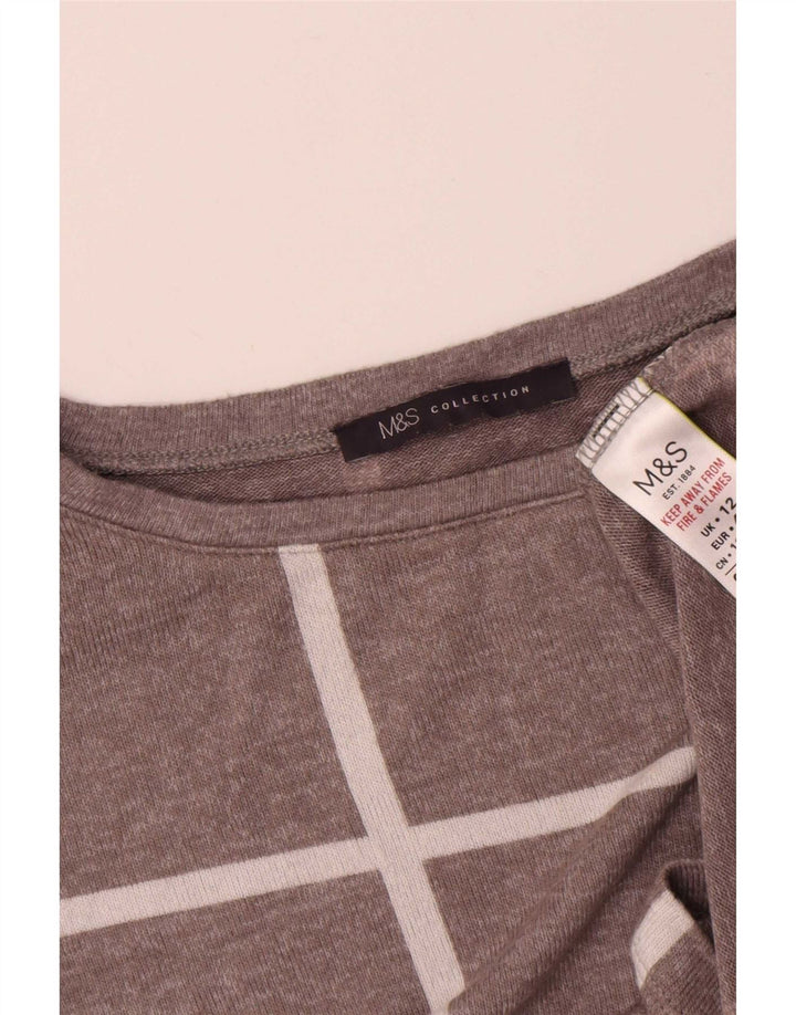 Marks & Spencer Top para mujer de manga larga UK 42 Viscosa a cuadros gris medio