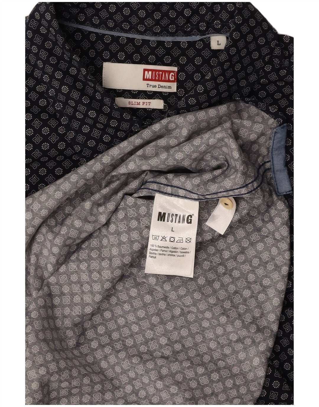 MUSTANG Camisa de manga corta ajustada para hombre Algodón floral azul marino grande