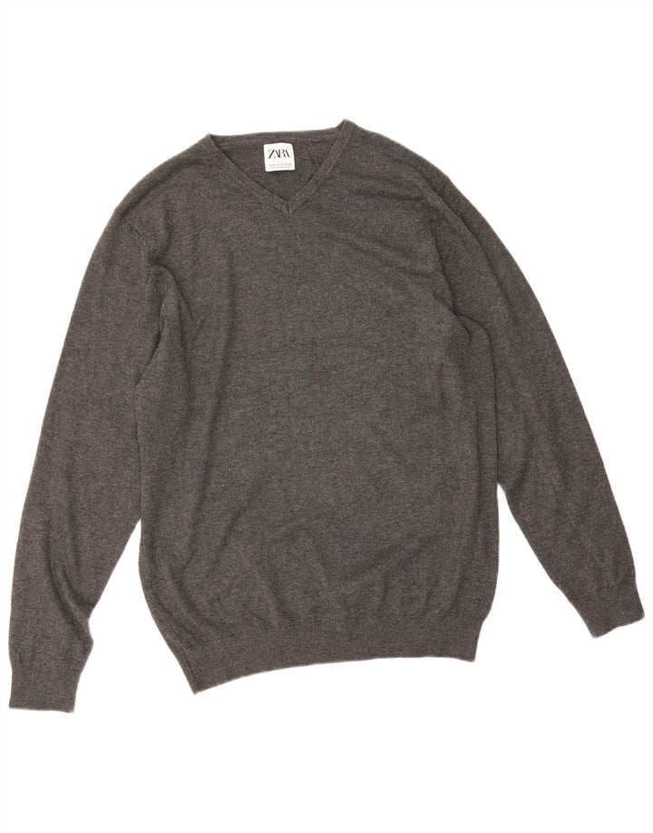 Zara Hombre Jersey Cuello Pico Viscosa Gris Medio