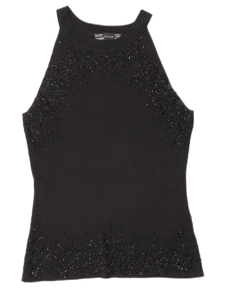 Zara Blusa Sin Mangas Para Mujer Top UK 44 Grande Rayón Negro