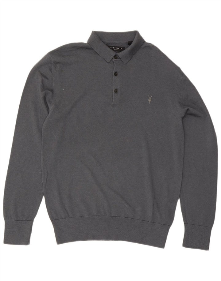 All Saints - Jersey con cuello tipo polo para hombre, talla grande, lana gris