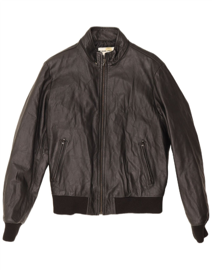 Vintage hombres bombardero chaqueta de cuero Reino Unido 38 cuero negro medio