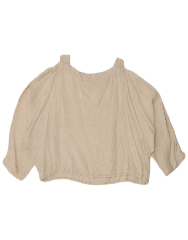 Vintage mujer cosecha 3/4 manga fuera del hombro blusa Top Reino Unido 14 beige grande
