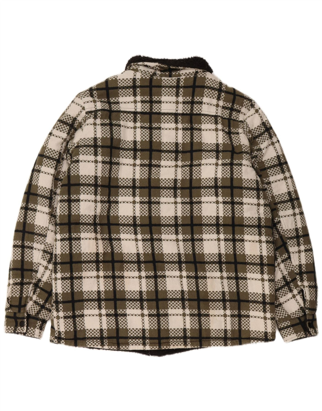 VINTAGE Chaqueta Sherpa para mujer Reino Unido 16 Cheque verde grande