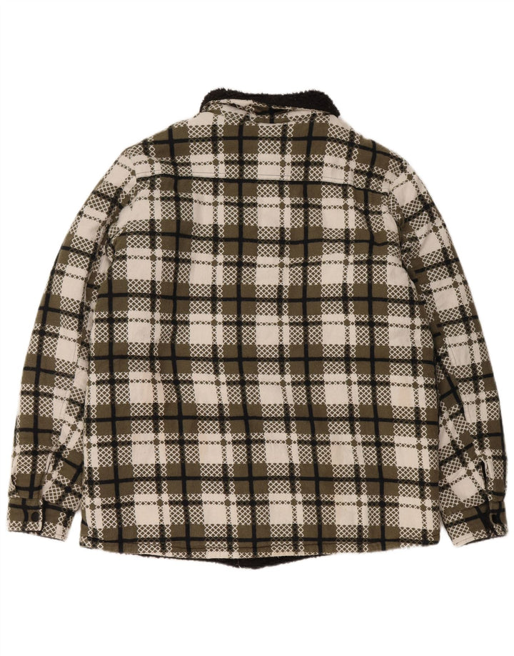 VINTAGE Chaqueta Sherpa para mujer Reino Unido 16 Cheque verde grande