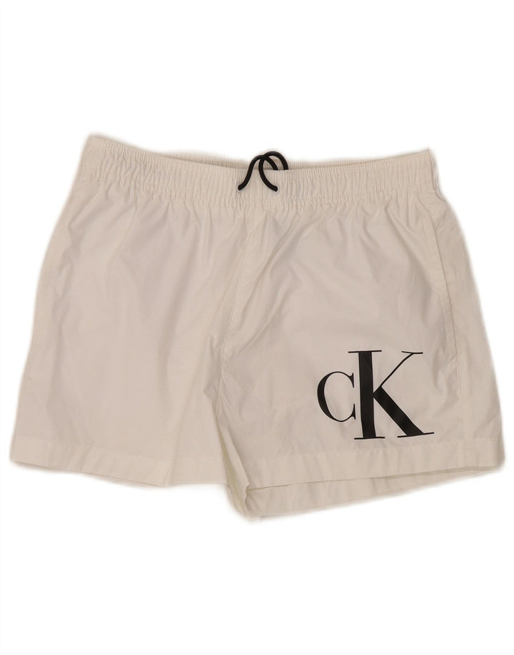 Calvin Klein Bañador con gráfico para hombre, tamaño pequeño, poliéster blanco