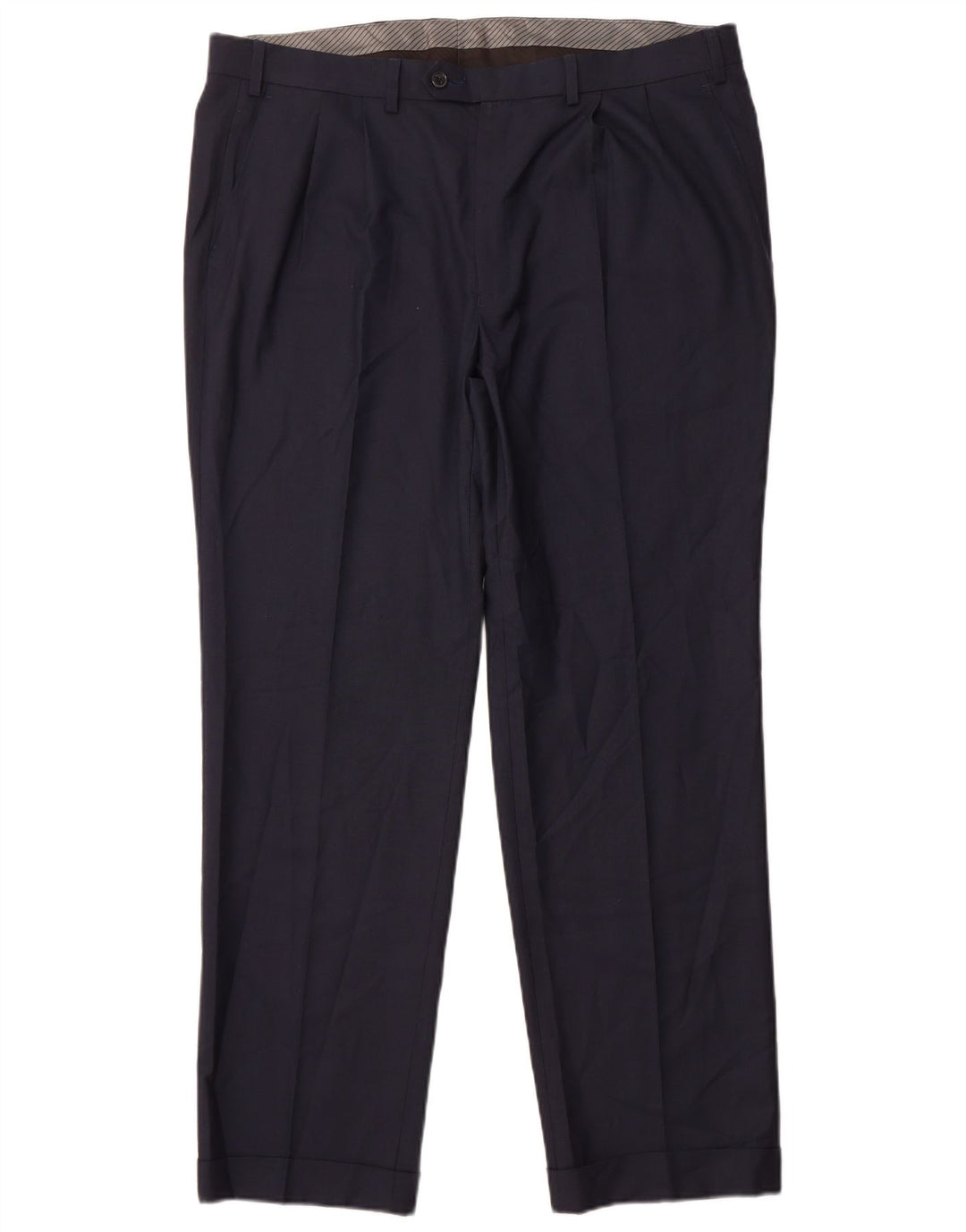 Ralph Lauren Pantalón de traje con pinzas para hombre W38 L32 Poliéster azul marino