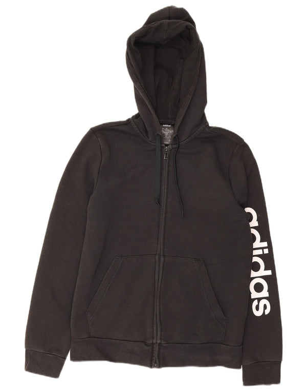 Adidas Sudadera con capucha y cremallera gráfica para mujer Reino Unido 12/14 Algodón negro mediano