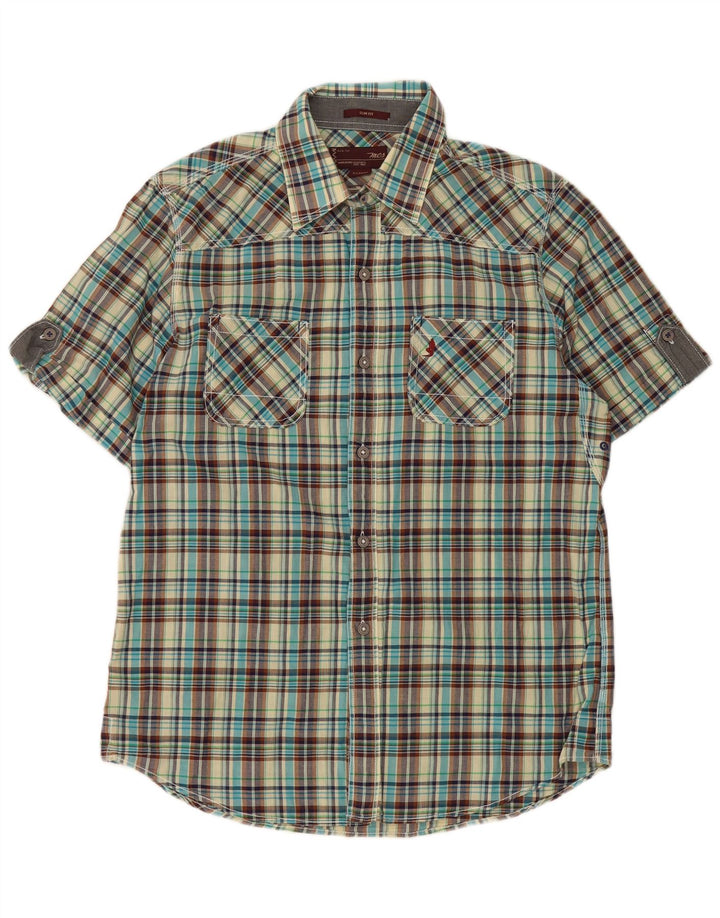 Marlboro Classics Camisa de Manga Corta Slim Fit para Hombre XL Cuadros Multicolores