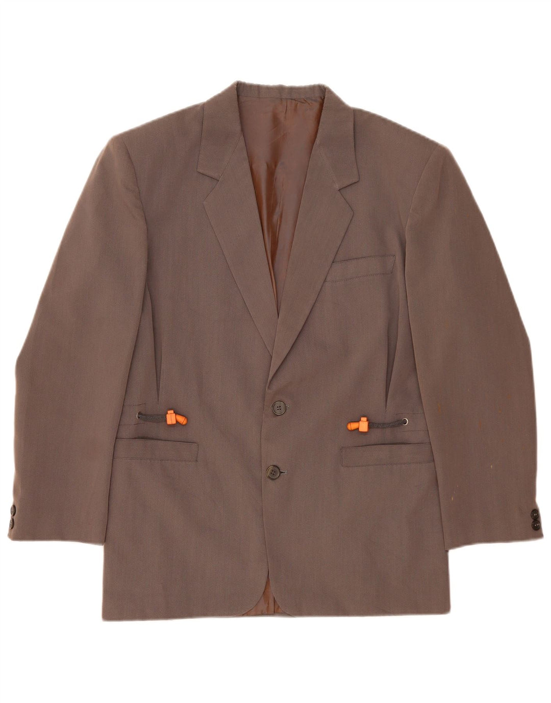 Vintage hombres 2 botones Blazer chaqueta Reino Unido 36 pequeño poliéster gris