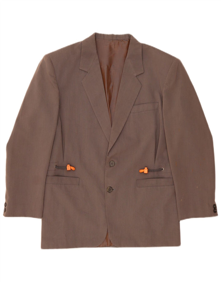 Vintage hombres 2 botones Blazer chaqueta Reino Unido 36 pequeño poliéster gris