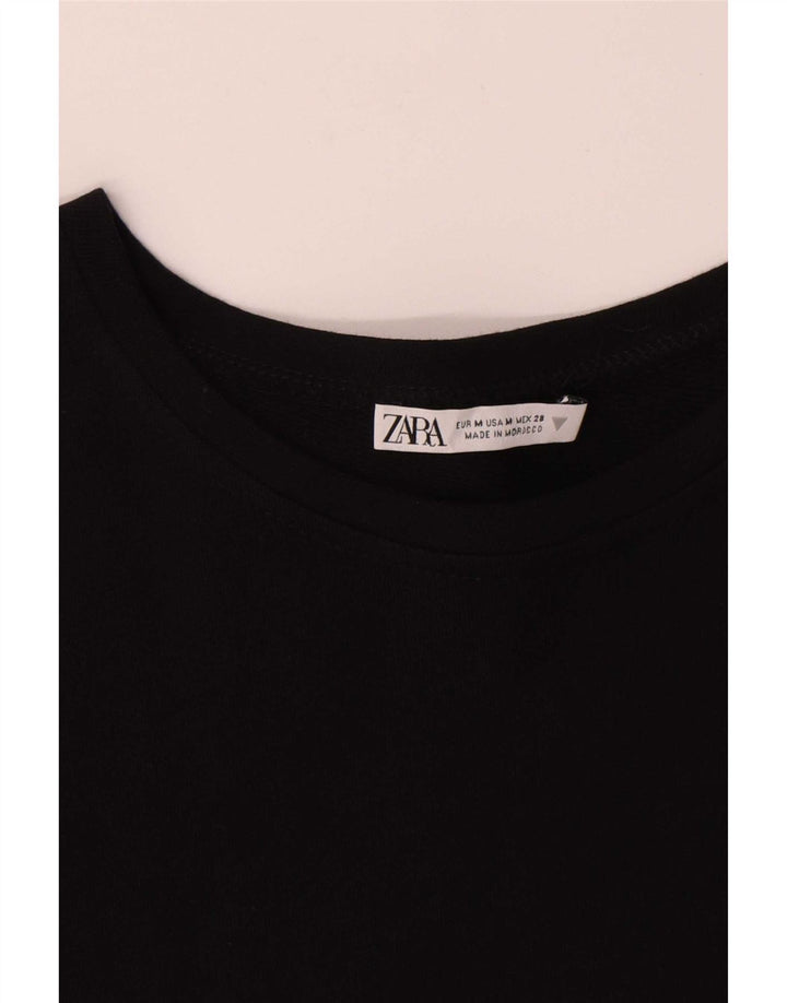 Zara Mujer Blusa Top UK 44 Mediano Algodón A Rayas Negro