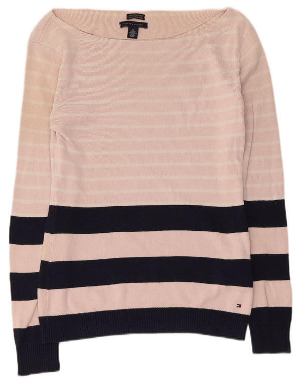 Tommy Hilfiger Womens Boat Neck Jumper Sweater UK 12 Medium Pink Striped