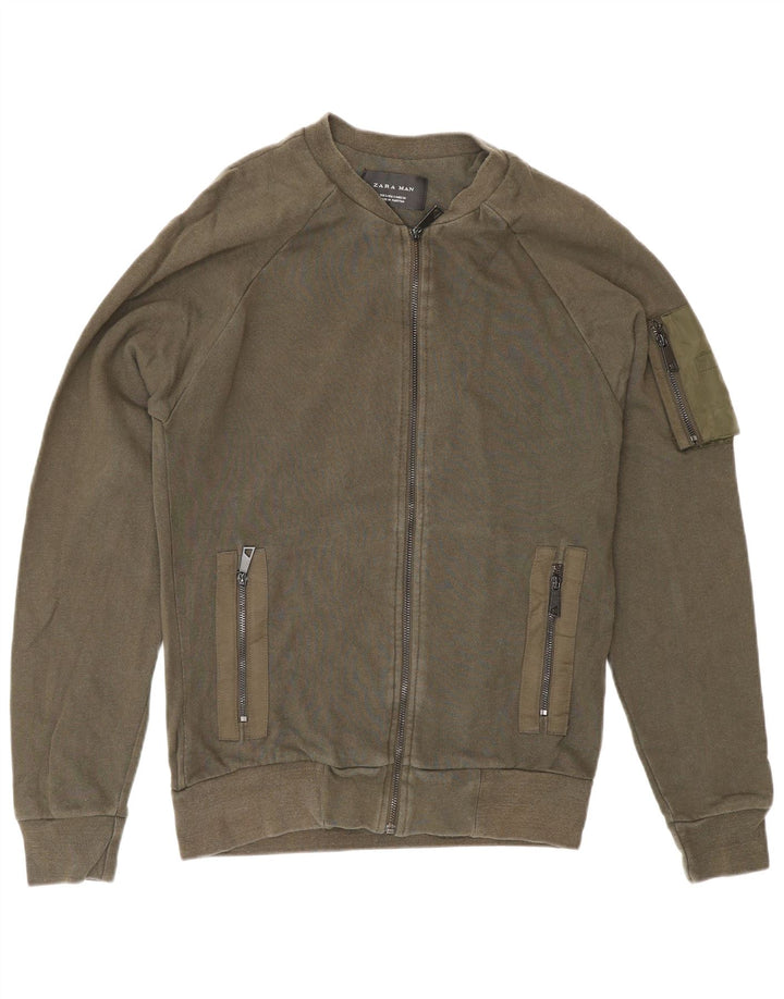 Zara Hombre Chándal Top Chaqueta Pequeña Algodón Caqui