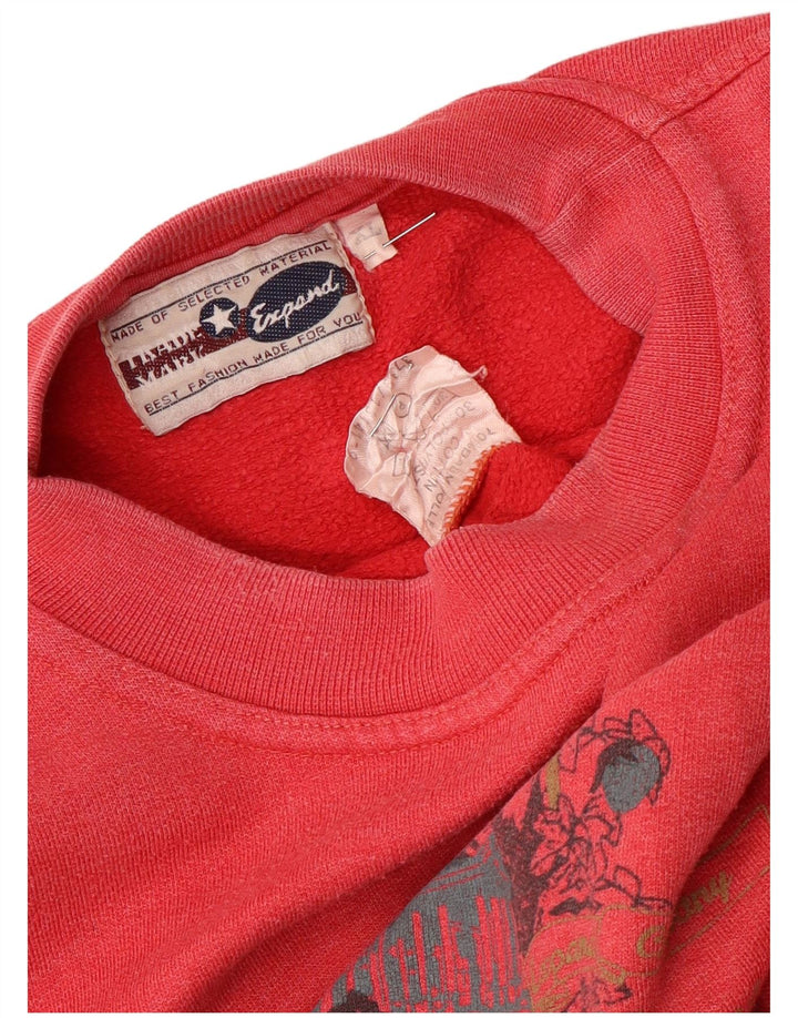 VINTAGE Mujer Sudadera Gráfica de Gran Tamaño Jumper UK 18 XL Algodón Rojo