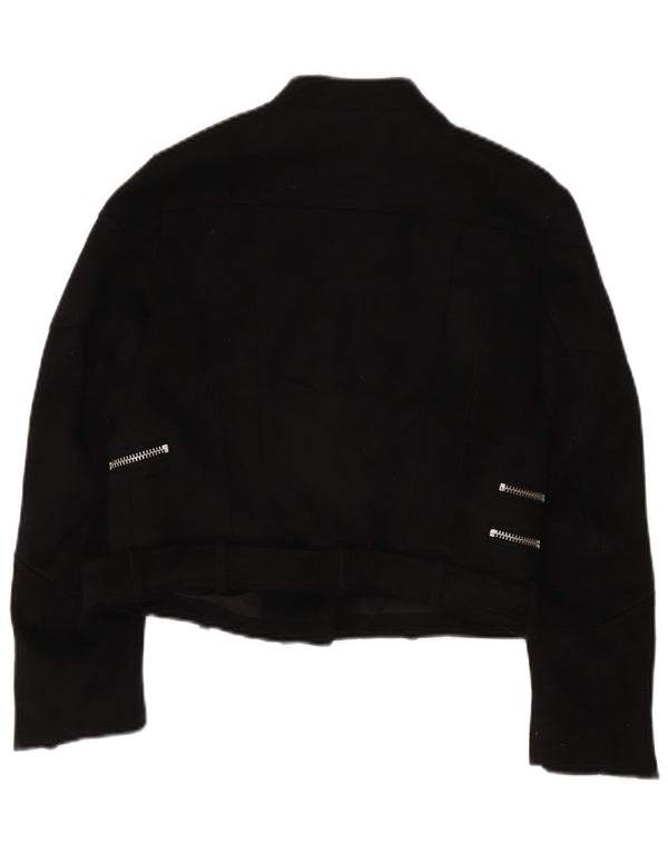 Zara Mujer Trafaluc Crop Biker Chaqueta UK 12 Mediano Negro Poliéster